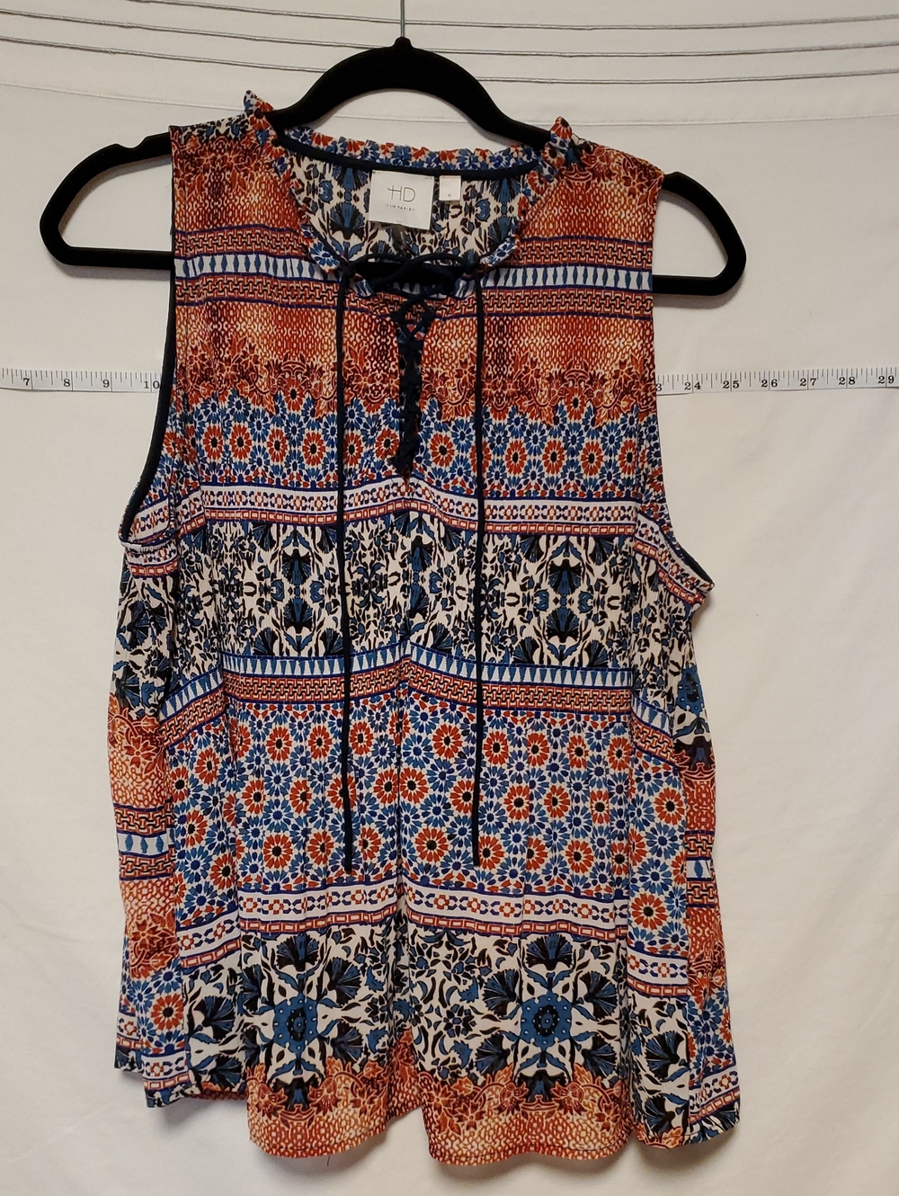 HD In Paris Navy Rust Floral-Geometric Lace-Up Sleeveless XL Boho Romantic